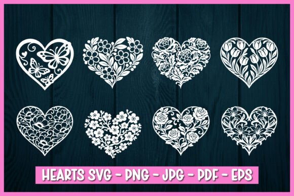 8 Paper Cut Floral Hearts