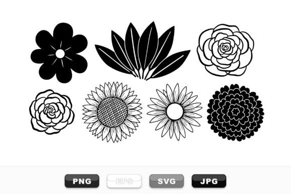 Black and White Floral Clipart Set