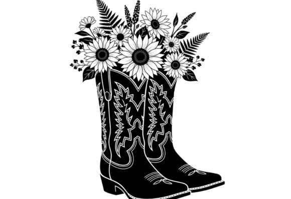 Cowboy Boots with Sunflowers Floral