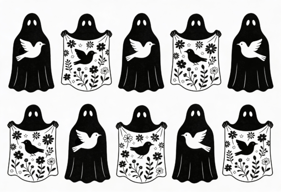 Cute Ghost Floral Bird Sublimation PNG