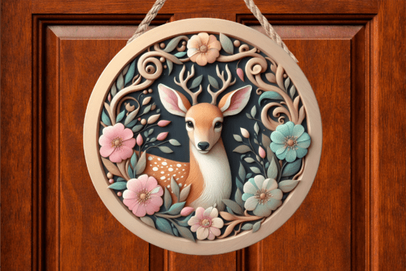 Floral Fawn Woodland Animal Door Sign