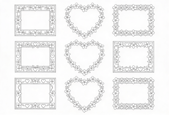 Floral Frames Heart Rectangle Borders