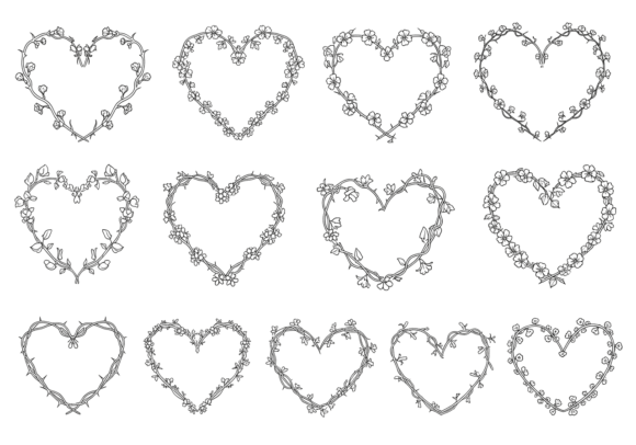 Floral Heart Wreath Clipart Bundle