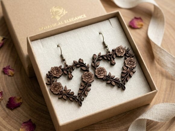 Floral Heart Wreath Laser Cut Earring