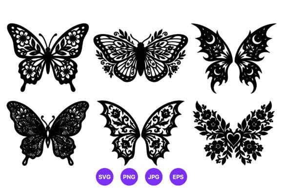Floral Moon Butterfly Wings Vector
