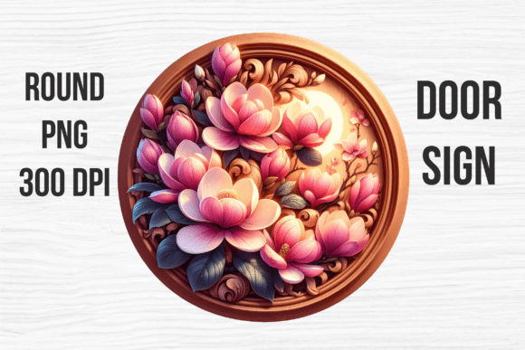Floral Pink Peony Round Door Sign