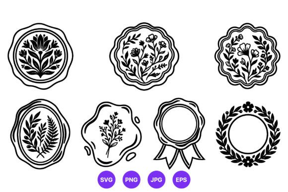 Floral Stamp Vector Wreath Black White