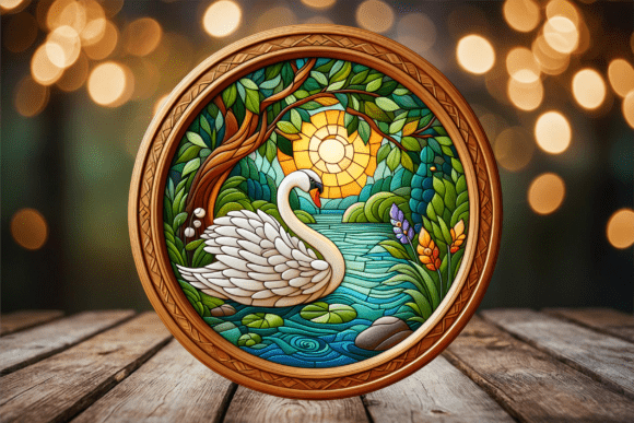 Floral Swan Stained Glass Door Sign