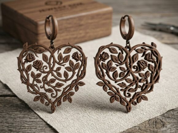 Floral Vine Heart Earring Laser Cut