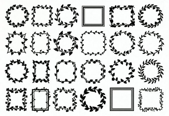 Floral Wreath and Square Frame Clipart