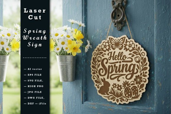 Laser Cut Spring Door Wreath Sign SVG