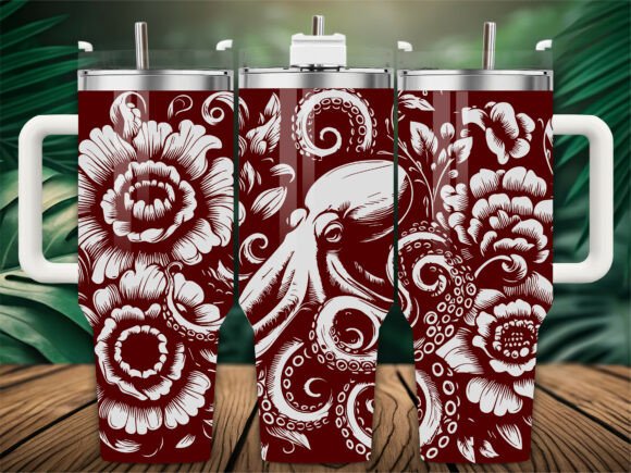 Maroon Floral Octopus