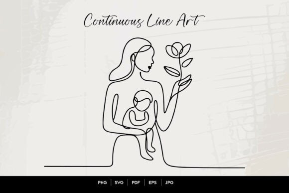 Mother and Baby Floral Line Art