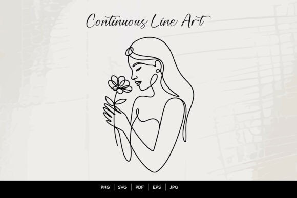 Woman Holding Flower Line Art